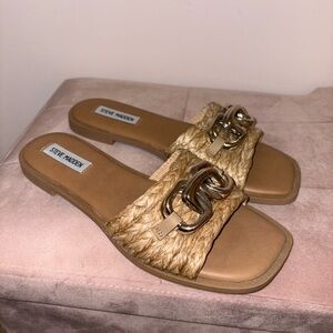 Steve Madden Woven Tan Slide Sandals